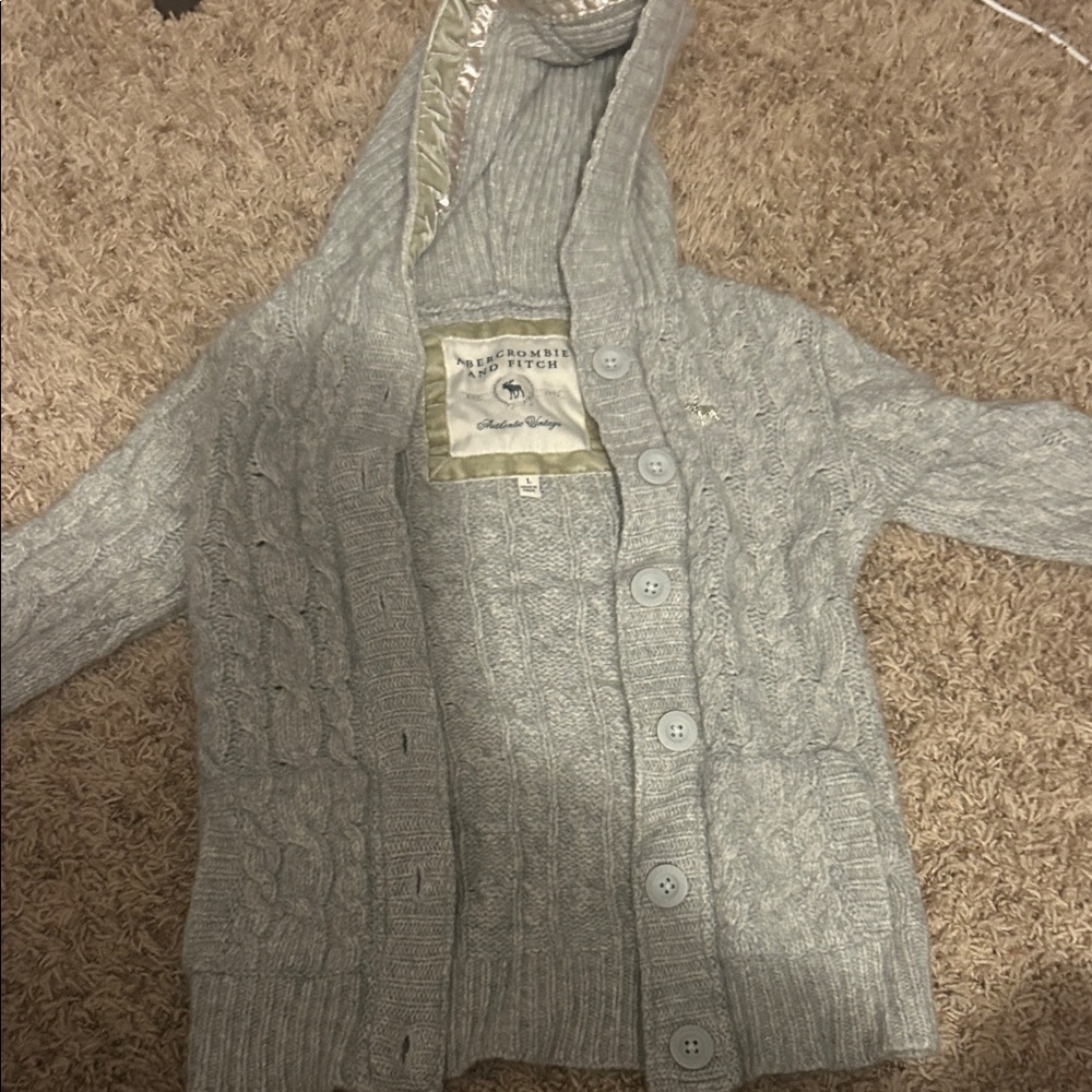 Abercrombie & Fitch Light Gray Cable Knit Cardigan